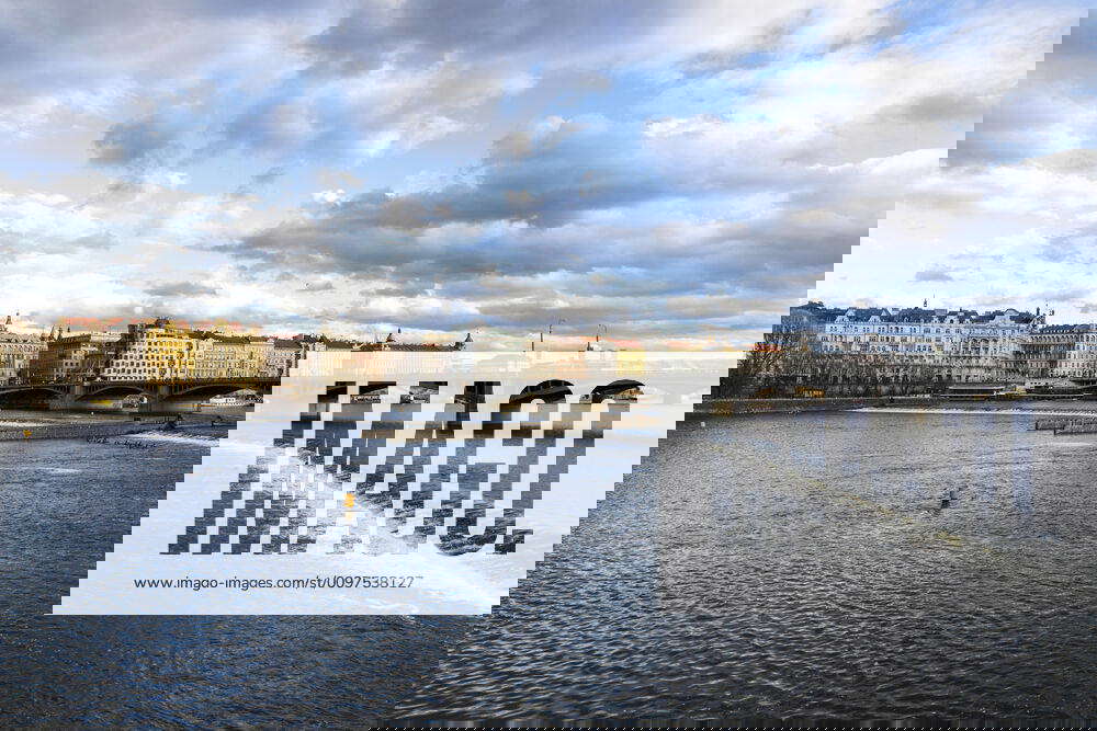 Dancing House (Ginger and Fred), bridge, Jiraskuv most, water, river