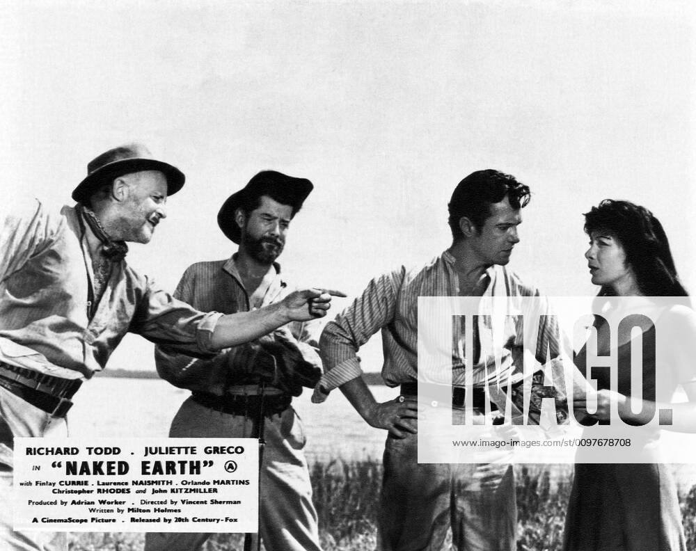 THE NAKED EARTH, from left: Laurence Naismith, Christopher Rhodes, Richard  Todd, Juliette Greco