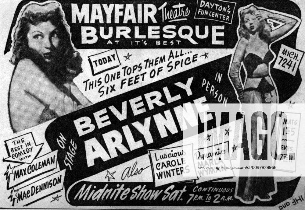 Behind The Burly Q Advertising Art For Burlesque Show Featuring Beverly Arlynne At The Mayfair The