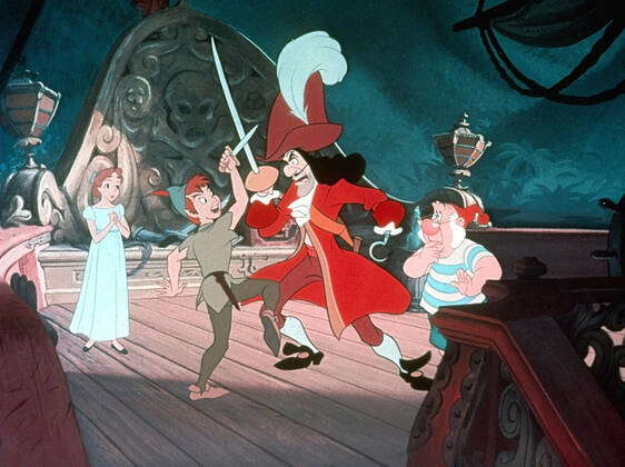 PETER PAN, from left: Peter Pan, Captain Hook, bottom: Mr. Smee, 1953 ...