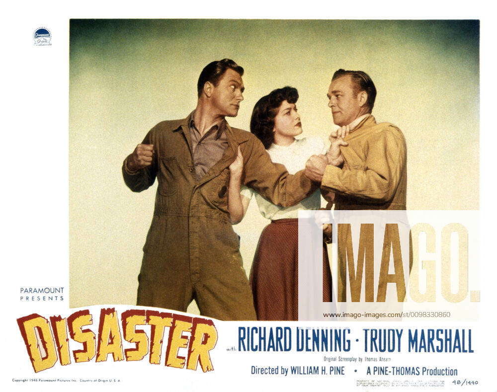 DISASTER, US lobbycard, from left: Richard Denning, Trudy Marshall ...