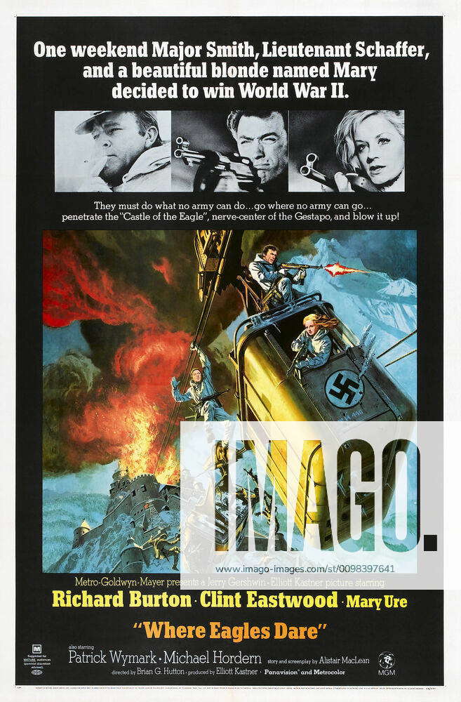 WHERE EAGLES DARE, US poster, Richard Burton, Clint Eastwood, Mary Ure ...