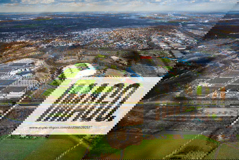 Aerial view, Veltins Arena, Rudi Assauer Platz, new parking garage Stan Libuda Weg, tram stop with
