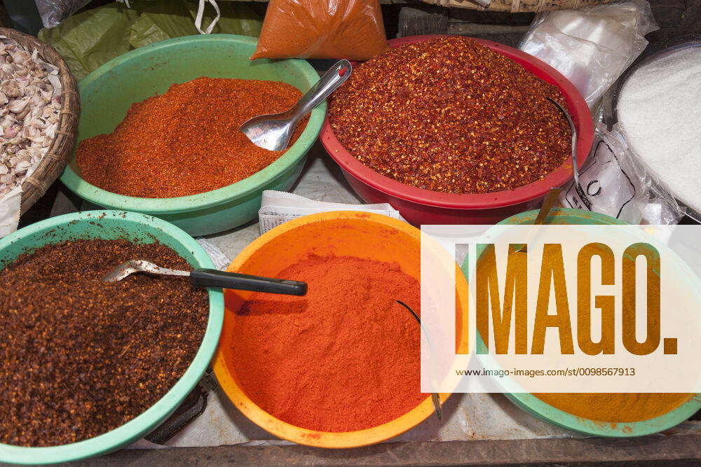 Spices for sale in market, Pyin Oo Lwin, also known as Pyin U Lwin and ...