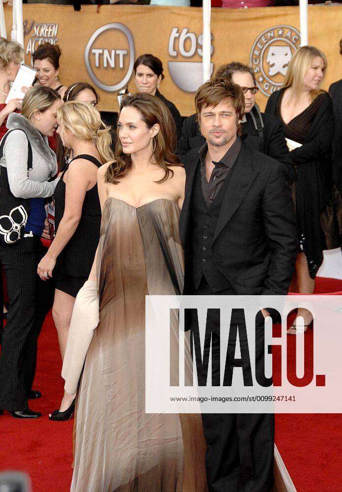 Angelina Jolie (wearing a vintage Hermes dress), Brad Pitt