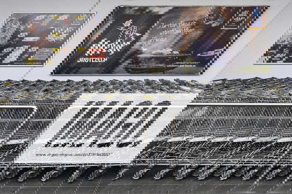 Aldi shopping trolleys and poster advertising, Switzerland