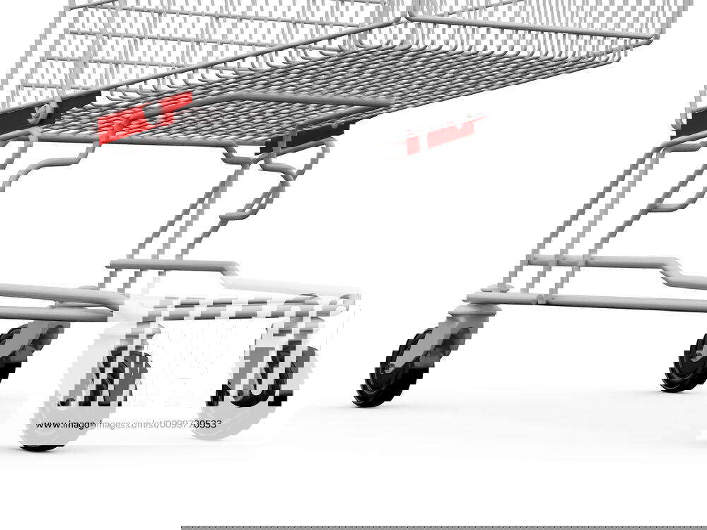 Empty Shopping Cart Empty shopping cart with black wheel, isolated on