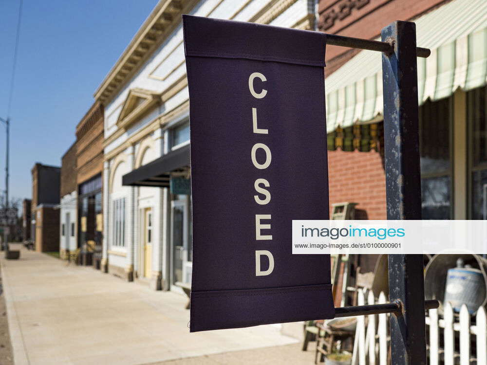 April 26, 2020, Jewell, Iowa, U.S A sign hanging on Main Street in