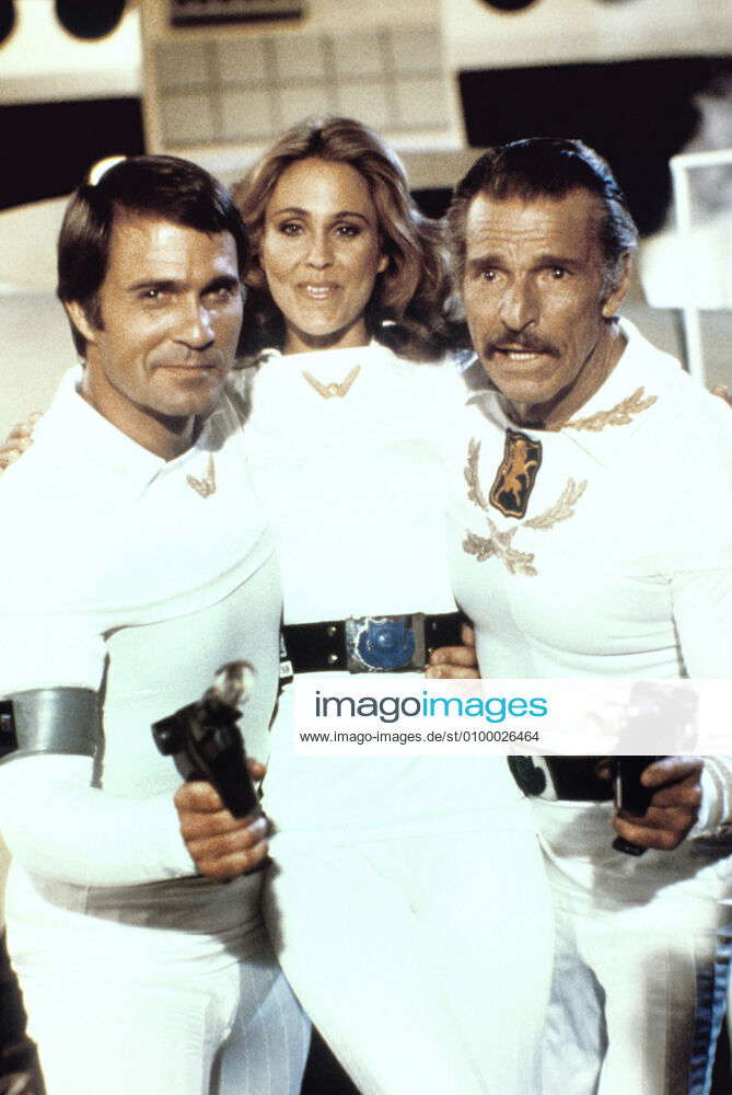 Groovy History - Buster Crabbe, Erin Gray and Gil Gerard on the set of the  TV series Buck Rogers in the 25th Century (1979) 📺