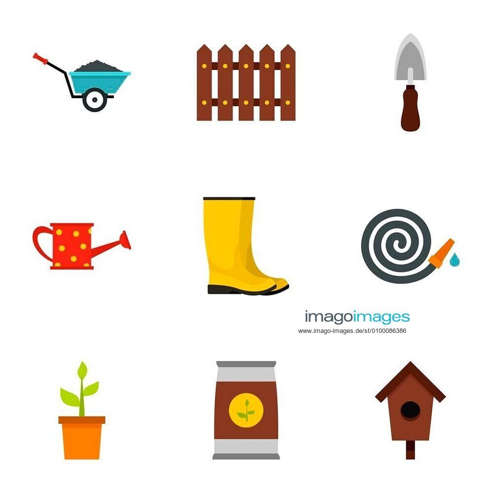 Garden icons set. Flat illustration of 9 garden icons for web ...