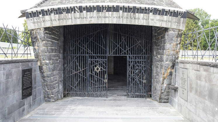Dachau, Germany - : Entrance to the Jewish memorial in the Dachau ...