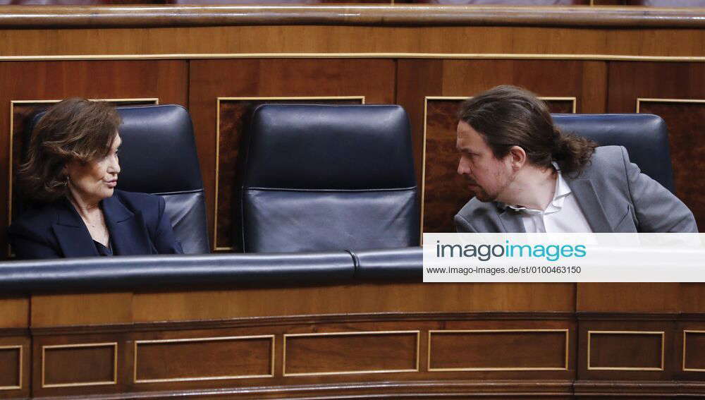 Spanish second Deputy Prime Minister, Pablo Iglesias (R), and first ...