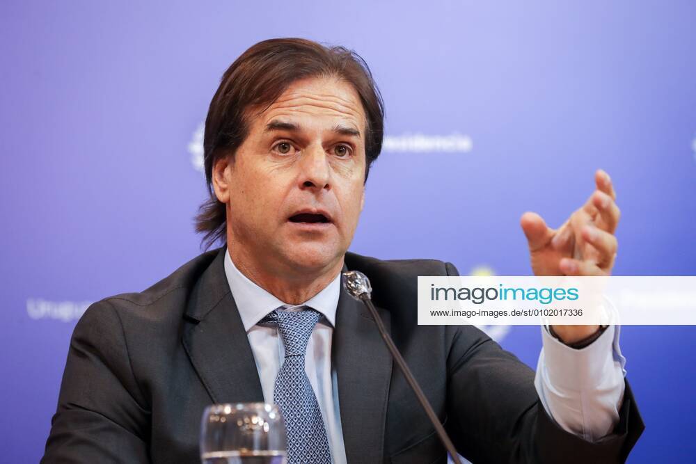 Uruguayan President Luis Lacalle Pou speaks during a press conference ...