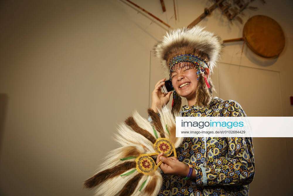 One-Half Yupik Eskimo 12 Year Old Girl In Traditional Headdress And ...