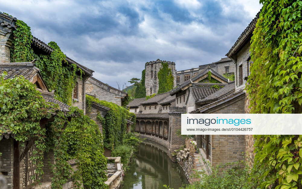 Beautiful view of Gubei Water Town in Beijing, China under blue sky