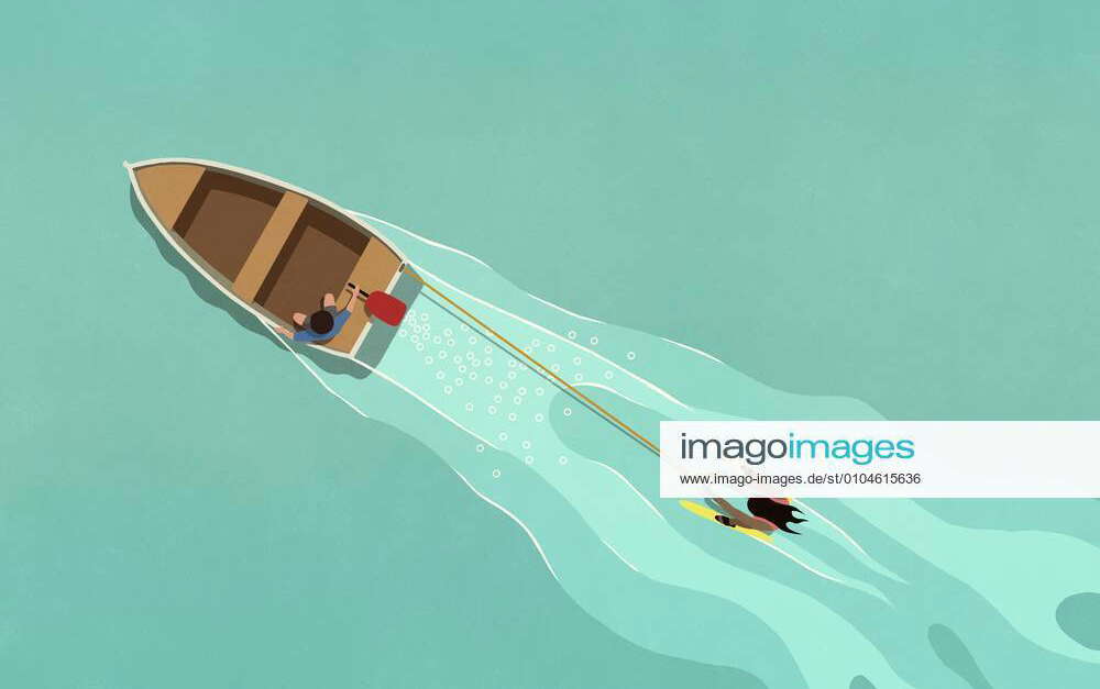 Rowboat pulling water skier Y