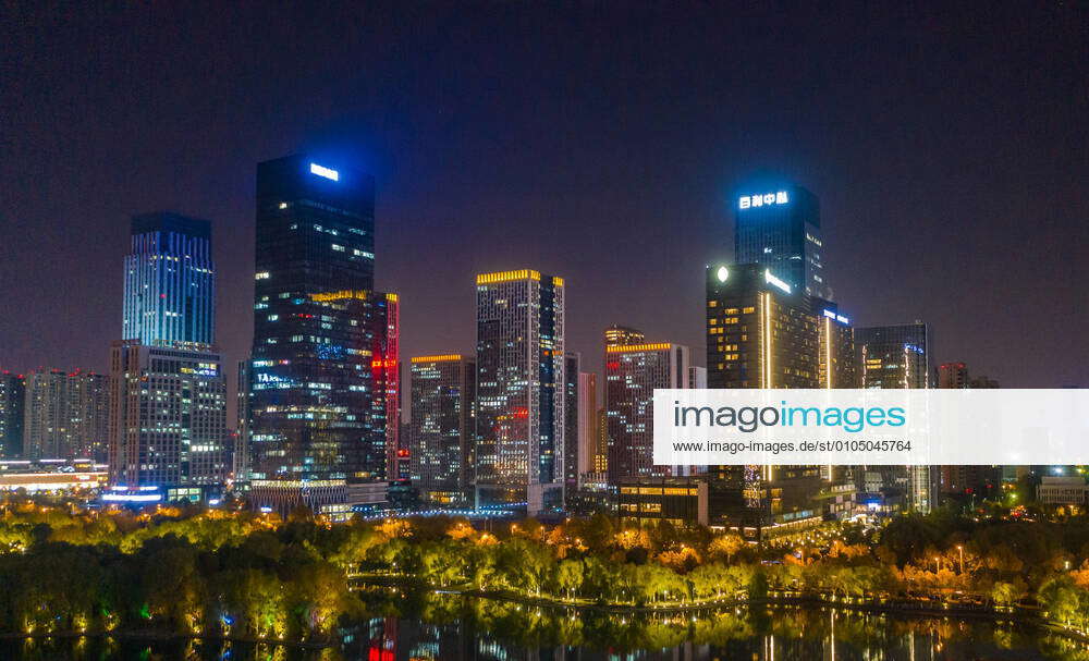 The picture shows a group of office buildings on the east bank of Hefei ...