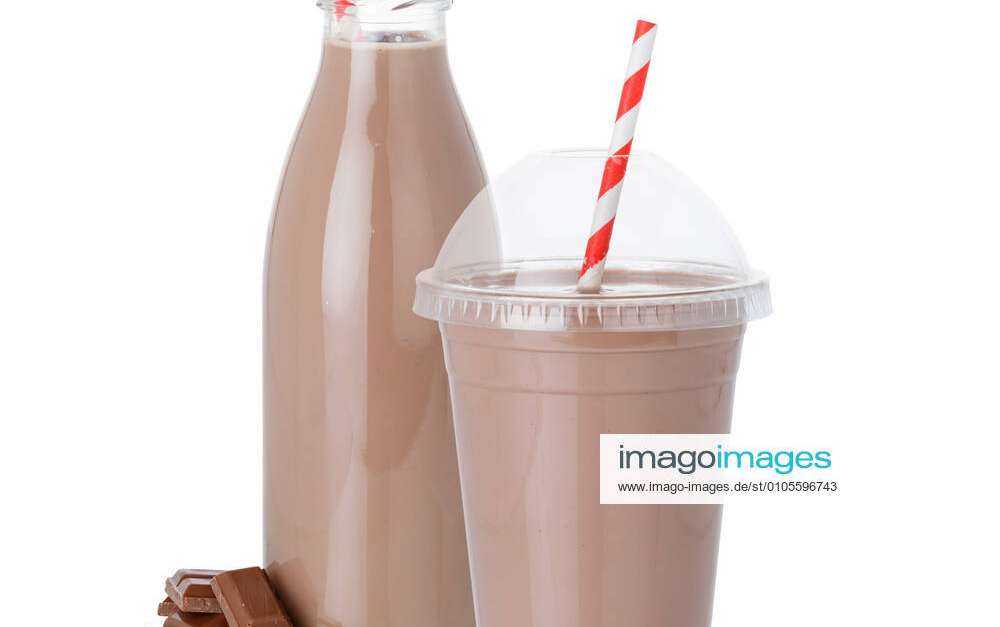 Chocolate milk shake milkshake in a bottle cup straw isolated on a