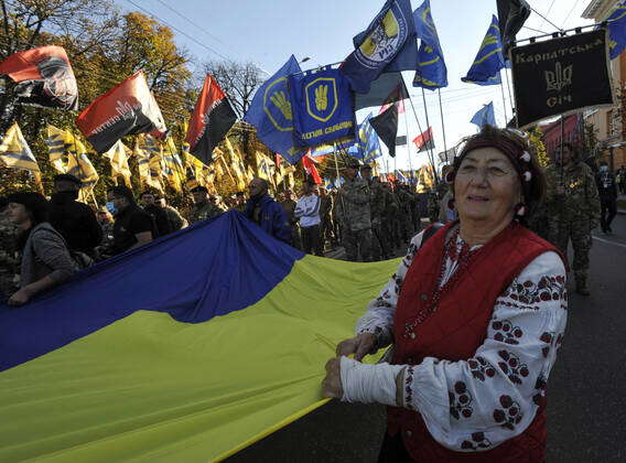 October 14, 2020, Kiev, Ukraine: Activists marching with a huge ...