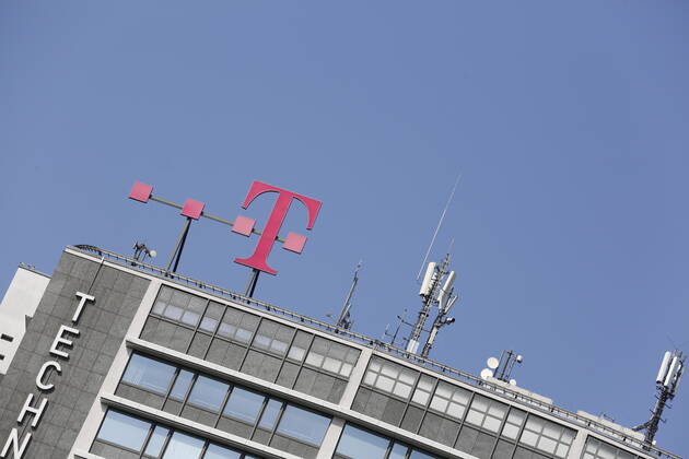 Logo on the Telekom Innovation Laboratories building in Berlin at Ernst ...