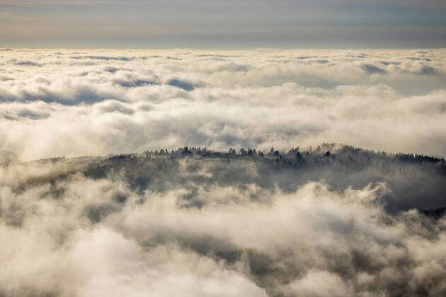 Aerial view, clouds above the Kahler Asten, Astenturm and Hotel ...