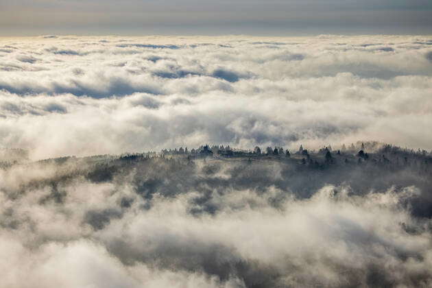 Aerial view, clouds above the Kahler Asten, Astenturm and Hotel ...