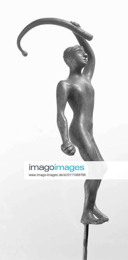 Bronze statuette of a naked man with a whip., figure, man, metal