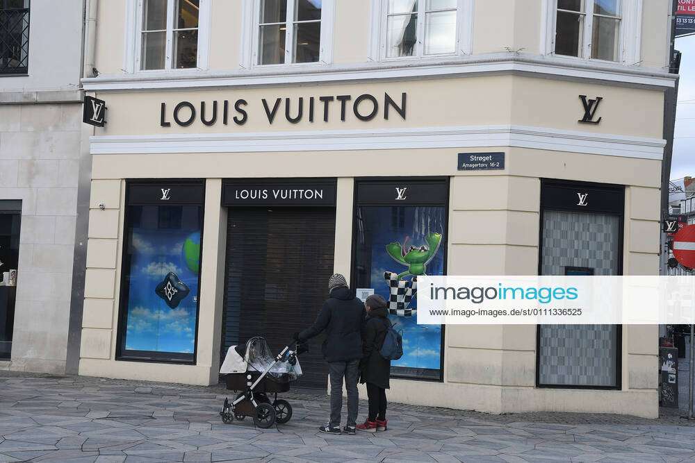 Copenhagen, Denmark. 28 January 2021, Luxury store Louis Vuitton is closed  due to lockdown in whole