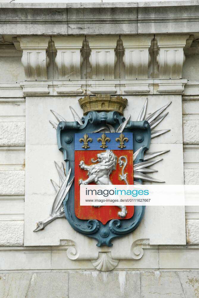 City arms of Lyon, coat of arms, at the Pont de l Universite, Rhone ...