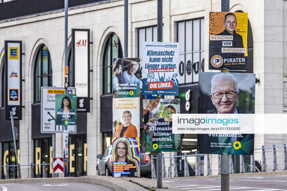 LTW BW 2021 election posters of different parties at the Paulinenstraße ...