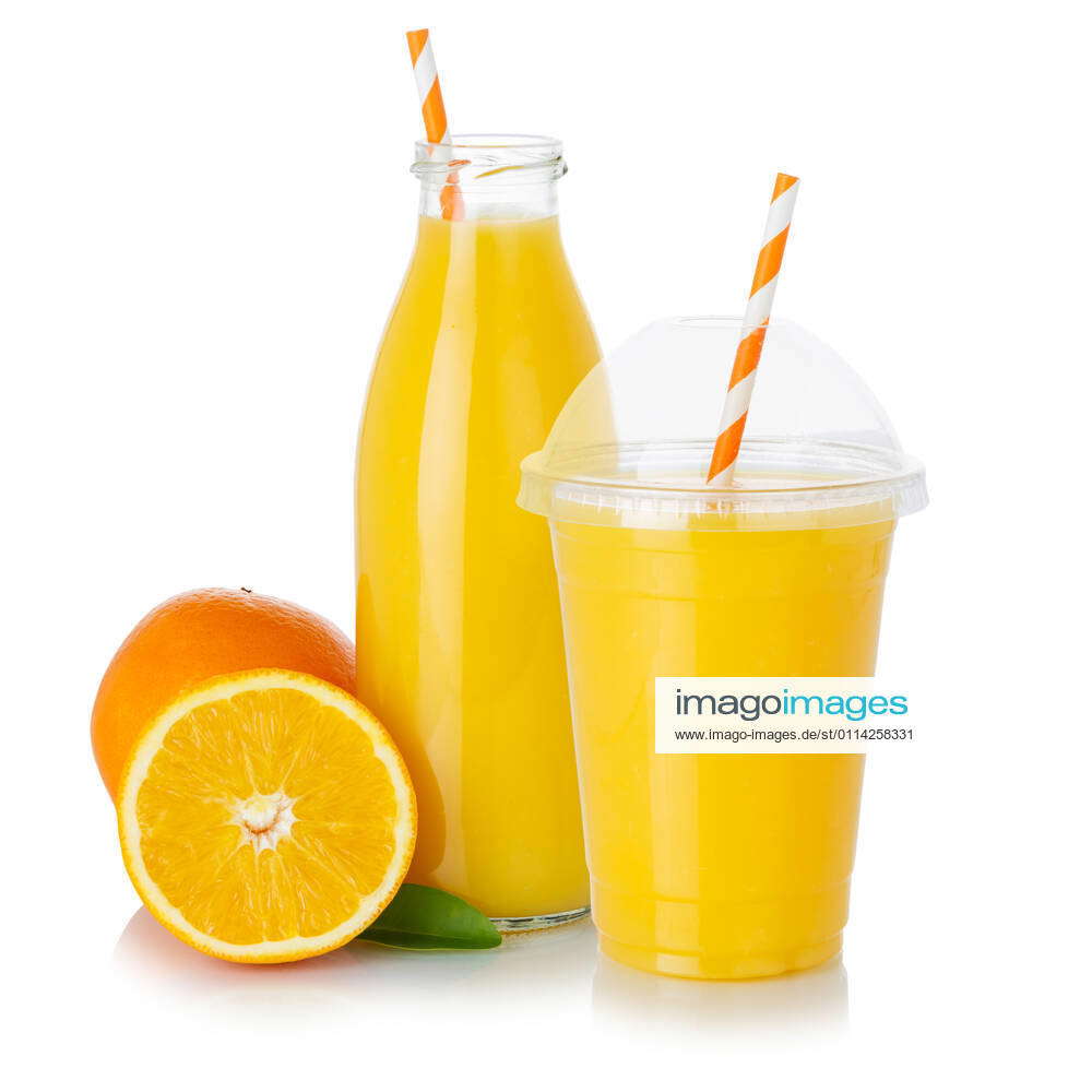 Orange juice smoothie fruit juice drink juice orange in cup and bottle