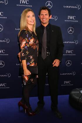 Michael Teuber and Susanne on the blue carpet at the Laureus Sport for ...