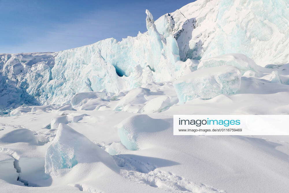 ARKHANGELSK REGION, RUSSIA APRIL 2, 2021 A glacier on Alexandra Land