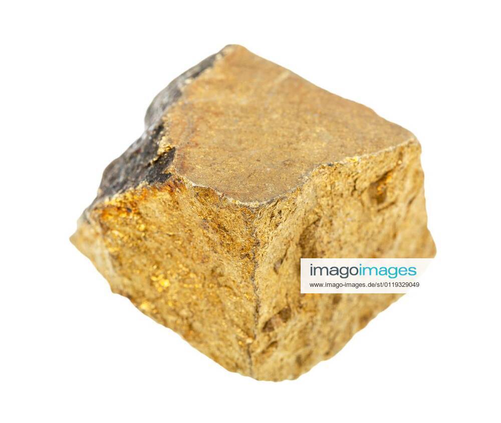 Raw yellow Chalcopyrite rock isolated on white