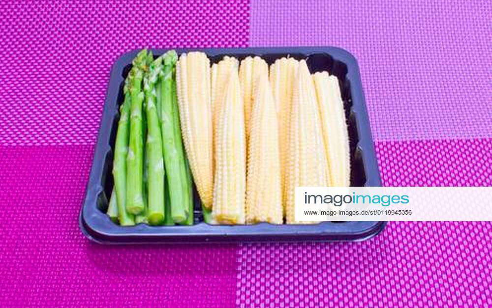 Asparagus and baby corn in black container. xFotosearchxLBRFx xhappymayx