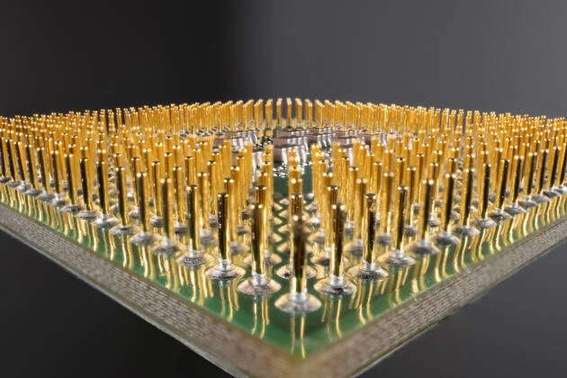 Bottom side of an Intel microprocessor CPU symbol