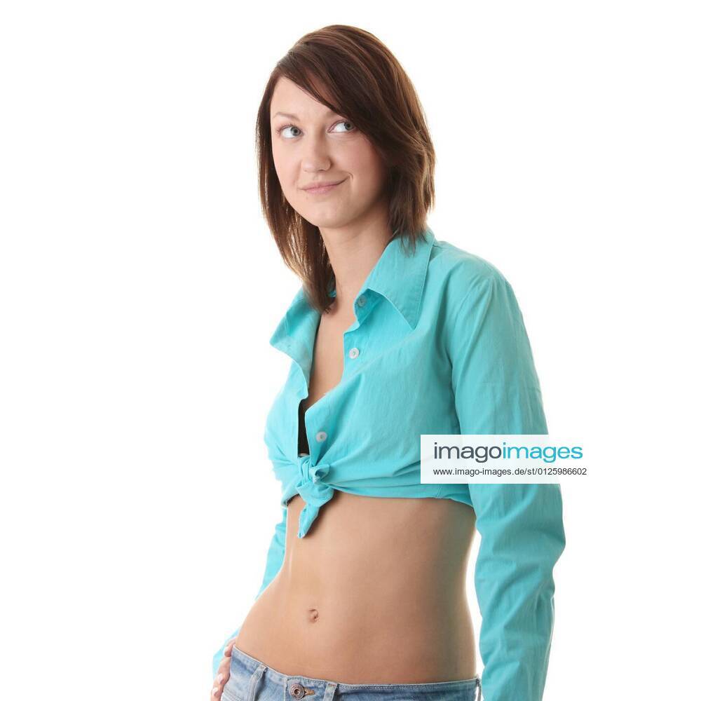 Sexy, fit woman in jeans, with naked stomach model released, Symbolfoto