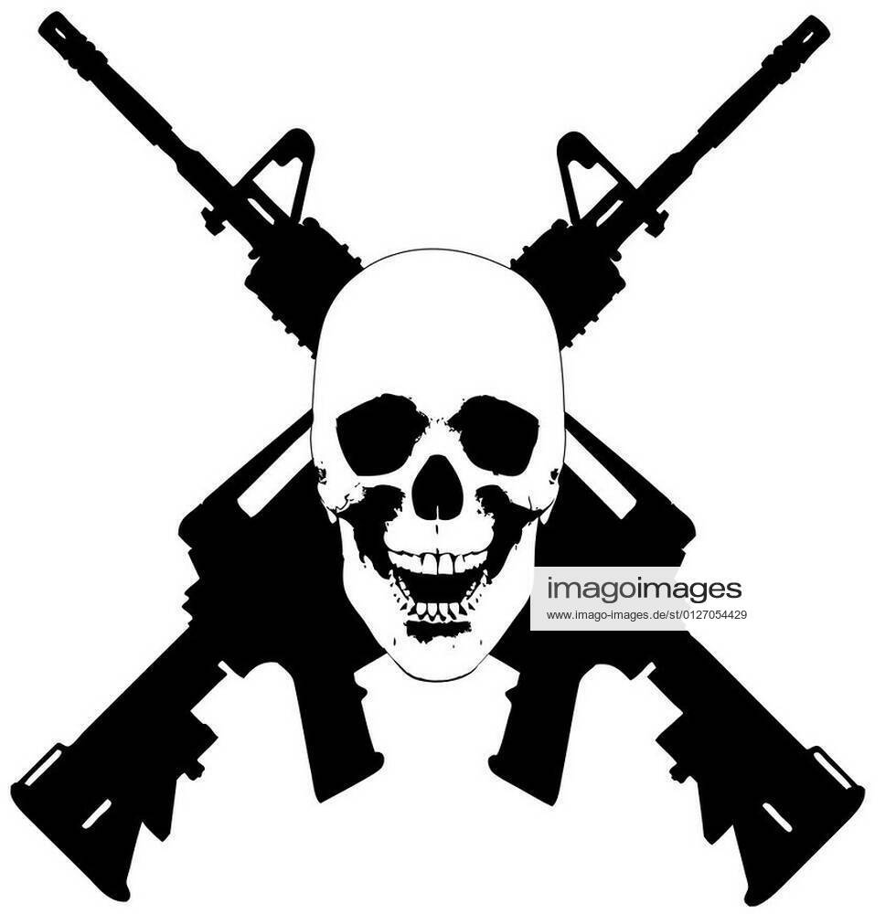 A vector of a human skull with 2 m16 guns crossed. xFotosearchxLBRFx ...