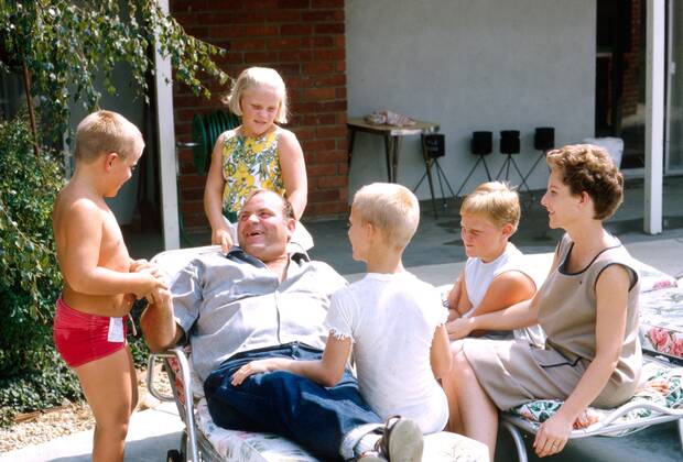 Dan Blocker (center), at home, with his wife Dolphia Parker Blocker ...