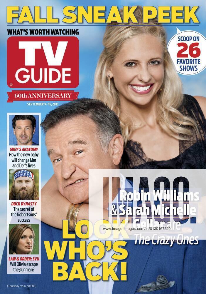 THE CRAZY ONES, Robin Williams and Sarah Michelle Gellar, TV GUIDE cover, September 915, 2013. TV