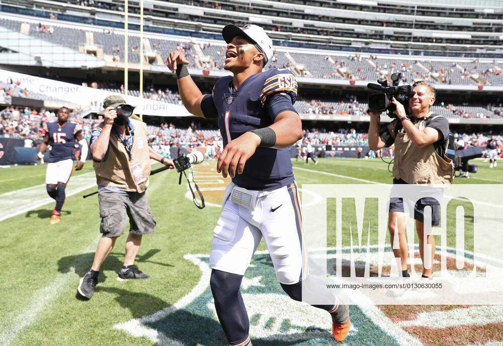 August 19, 2021: Bears quarterback Justin Fields celebrates after a 20 ...