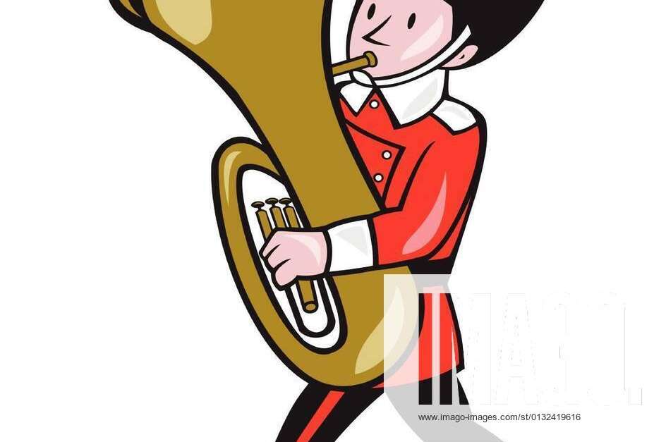 Brass band member playing tuba cartoon Royalty Free Vector