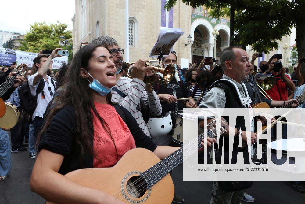 September 8, 2021, Athens, Greece: Musicians outside the cathedral of ...