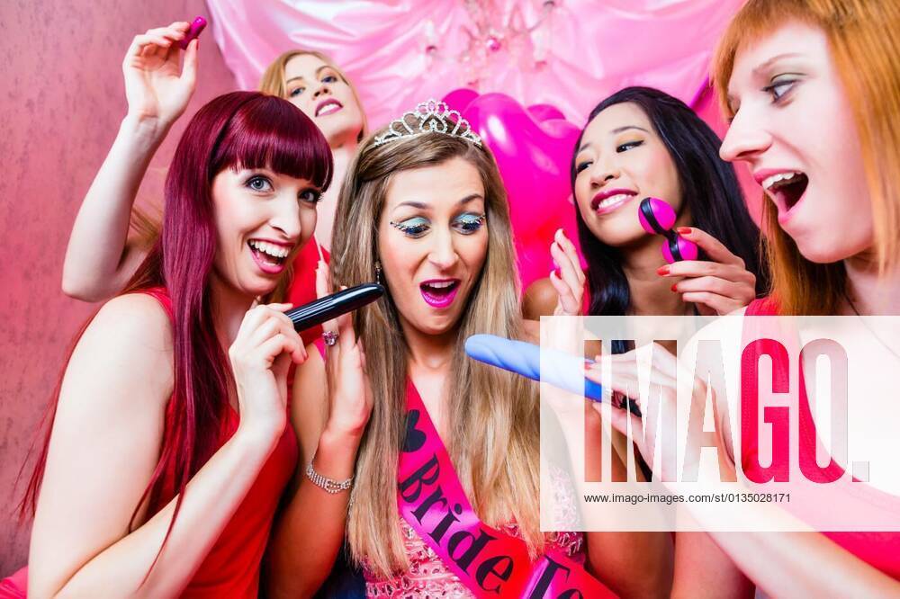 Women having bachelorette party with sex toys in night club model