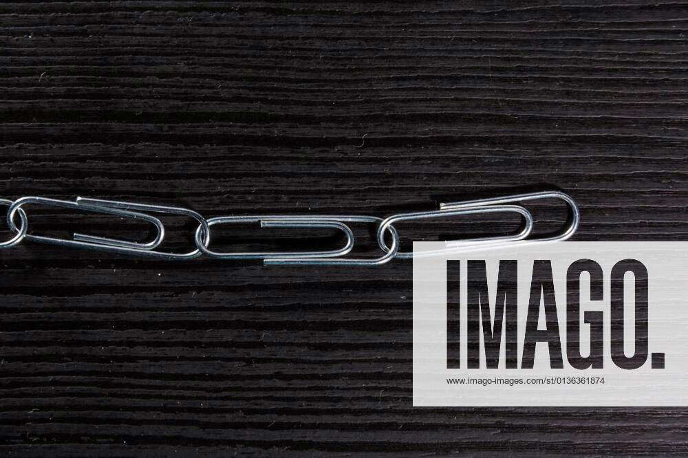 Paper Clip Chain Office Supplies Desk Texture Wood Black Team Strength