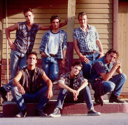 THE OUTSIDERS, front from left: Robert Rusler, Jay R. Ferguson, Harold ...