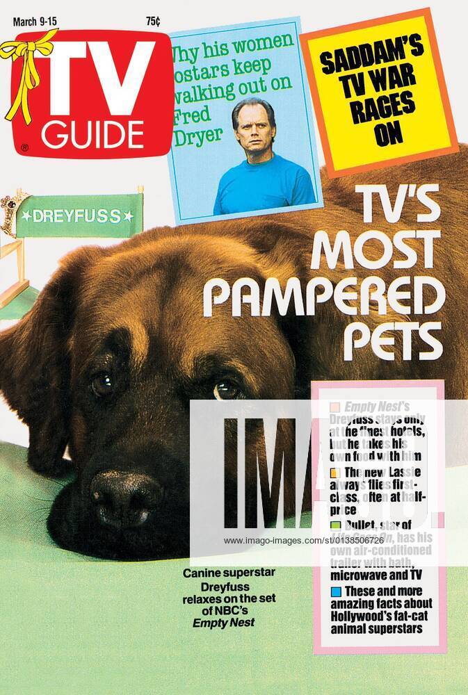 Tv Guide Empty EMPTY NEST, Dreyfuss the dog; Inset: Fred Dryer, TV GUIDE cover, March ...