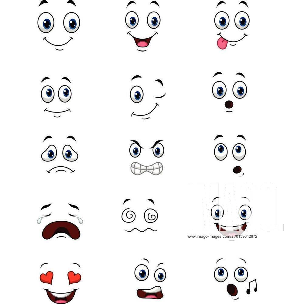 Cartoon faces expressions collection set
