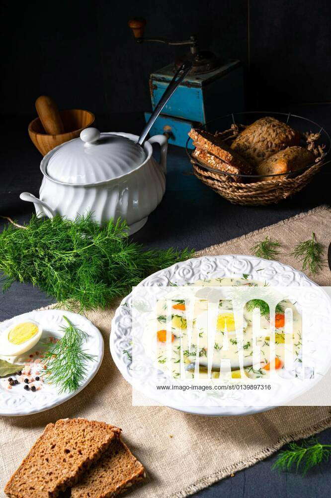 Dill soup with egg and fresh dill
