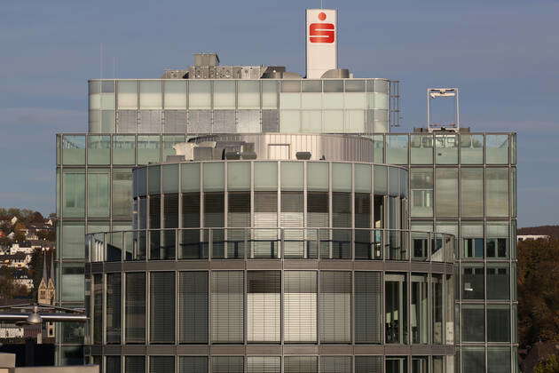 Sparkasse logo on the roof that building of the Sparkasse on 25 10 2021 ...